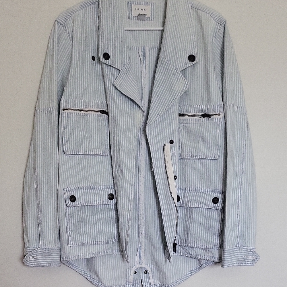 Forever 21 Light Blue Striped Jean Jacket